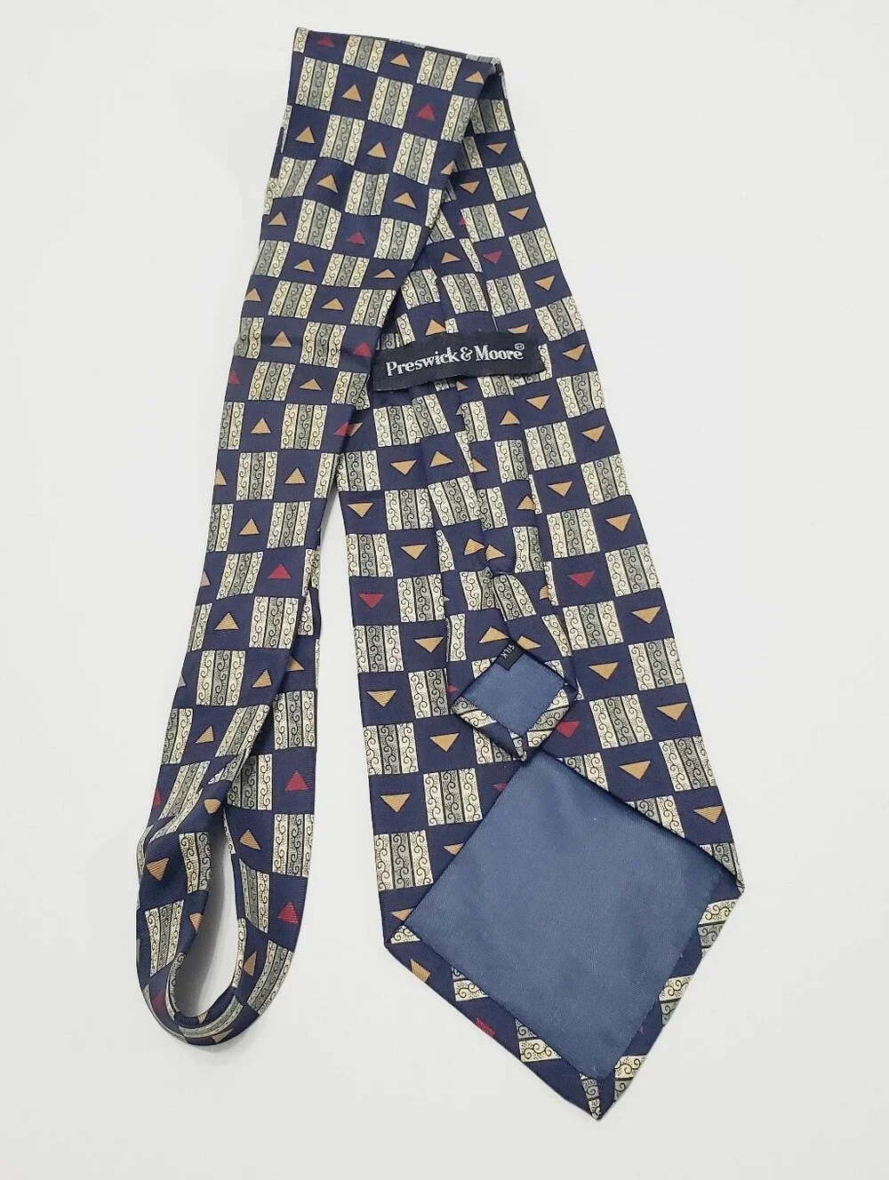 Preswick & Moore Men's Silk Neck Tie Blue Geometric Pattern 58x3.75